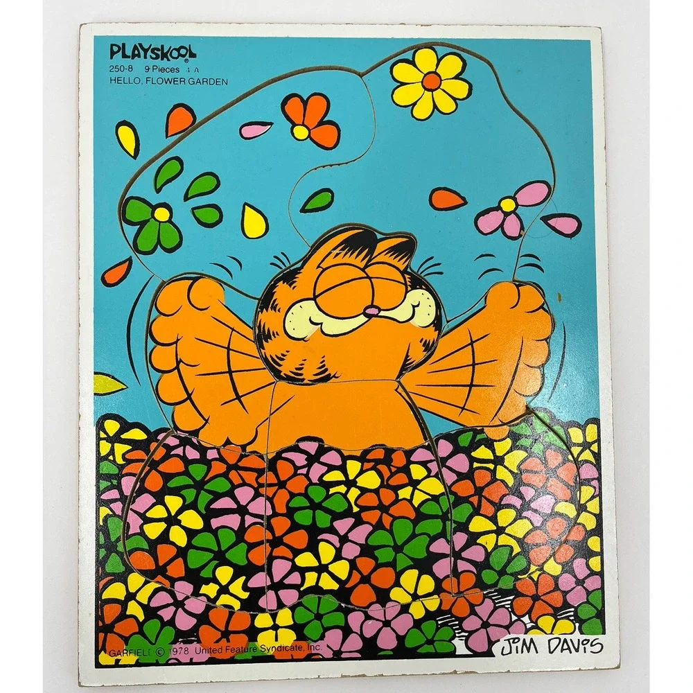 Playskool Vintage Garfield in Flower Garden Wooden Frame 9 Piece Puzzle 250-8